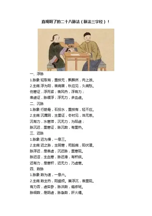 直观明了的二十八脉法（脉法三字经）！