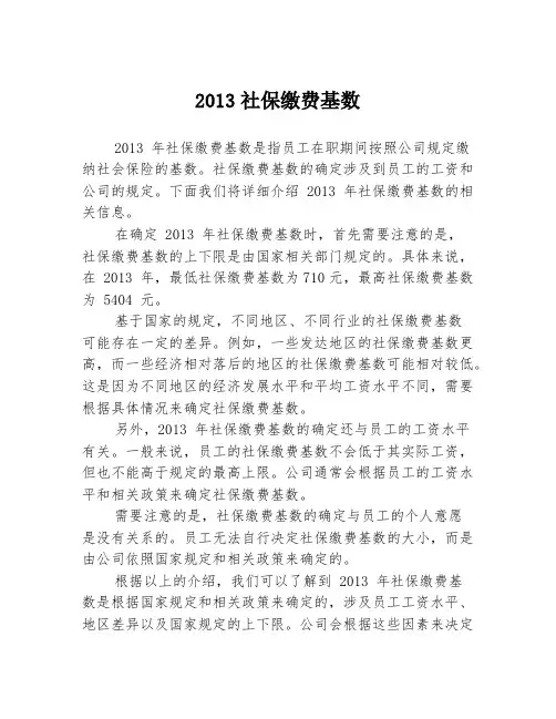 2013社保缴费基数