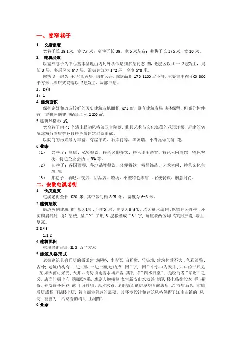 著名传统商业街各种指标