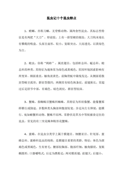 昆虫记十个昆虫特点