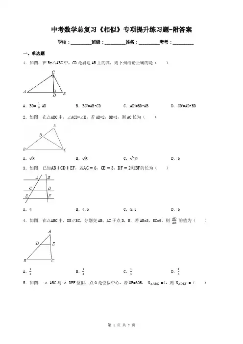 中考数学总复习《相似》专项提升练习题-附答案