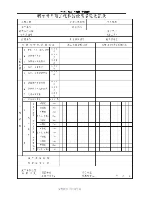 明龙骨吊顶工程检验批质量验收记录