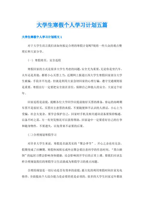 大学生寒假个人学习计划五篇
