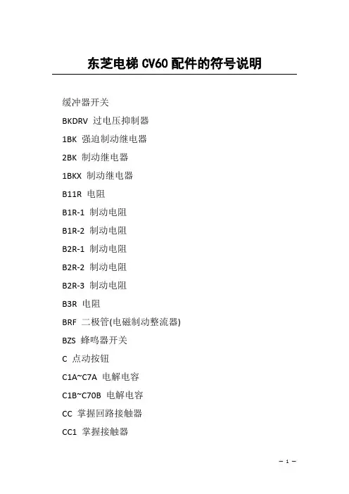 东芝电梯CV60配件的符号说明