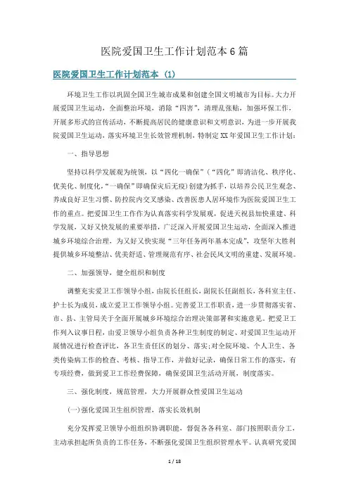 医院爱国卫生工作计划范本6篇