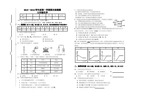 2015-2016学年第一学期期末考试试卷(九年级化学)