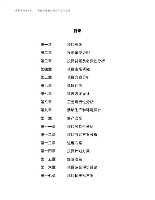 大豆分离蛋白项目可行性方案