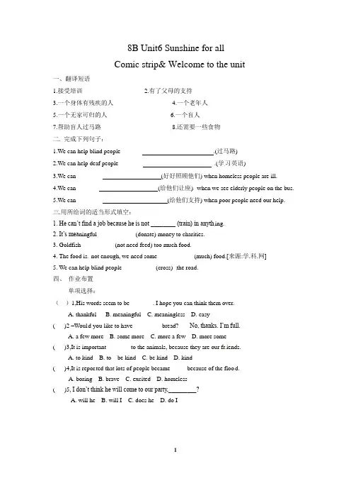 牛津译林版八年级英语下册8B Unit6 Sunshine for all单元课时练习