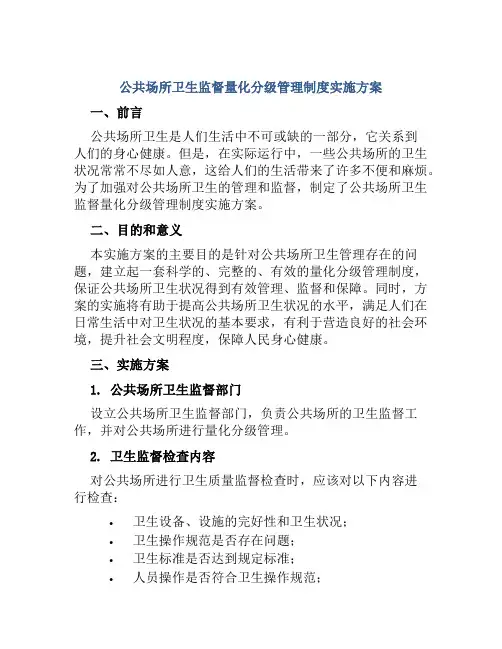 公共场所卫生监督量化分级管理制度实施方案