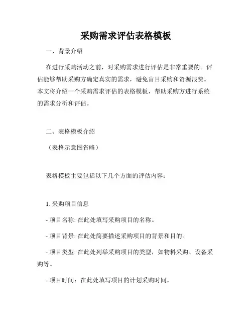 采购需求评估表格模板