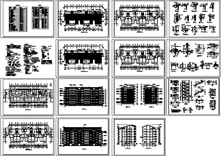 福州某小区6层砖混结构民居楼建筑设计CAD图纸（含阁楼和车库层）