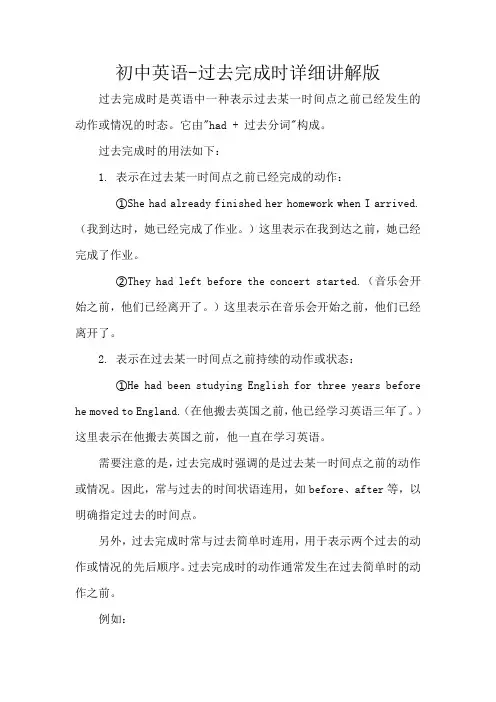 初中英语过去完成时详细讲解