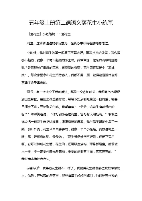 语文五年级上册第二课落花生小练笔