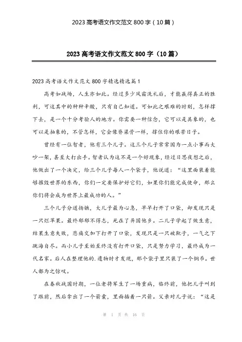 2024年2023高考语文作文范文800字(10篇)