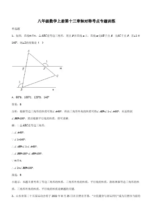 八年级数学上册第十三章轴对称考点专题训练(带答案)
