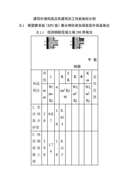 建筑外墙构造及其建筑热工性能指标示例