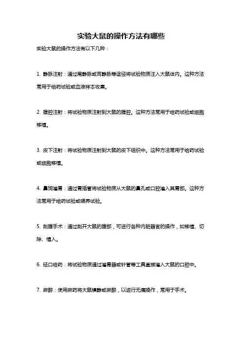 实验大鼠的操作方法有哪些