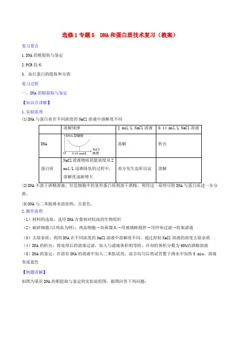 人教版高中生物选修1专题5dna和蛋白质技术复习教案