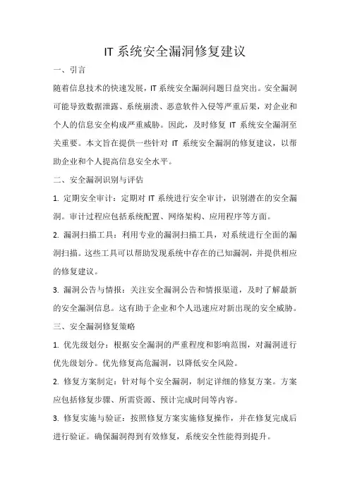IT系统安全漏洞修复建议