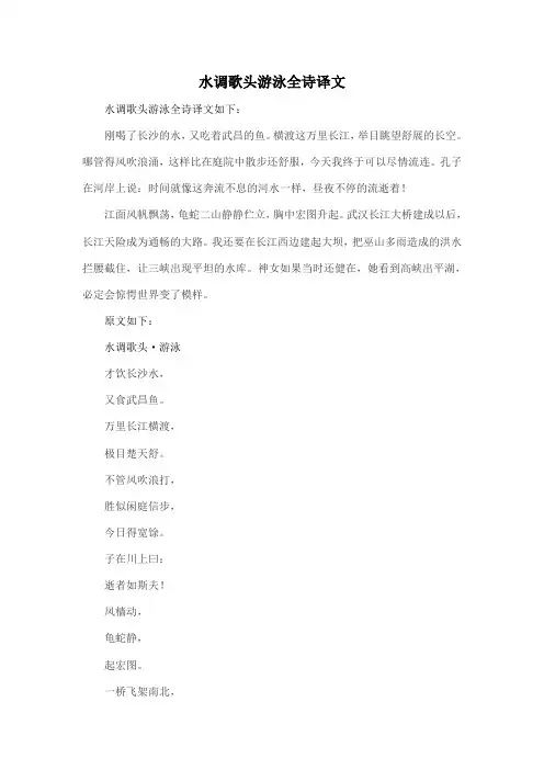 水调歌头游泳全诗译文