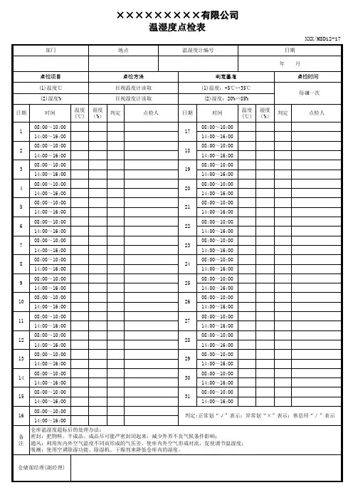 12-17 温湿度点检表(MSD12-17)