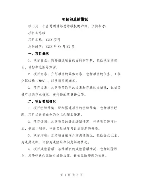 项目部总结模板