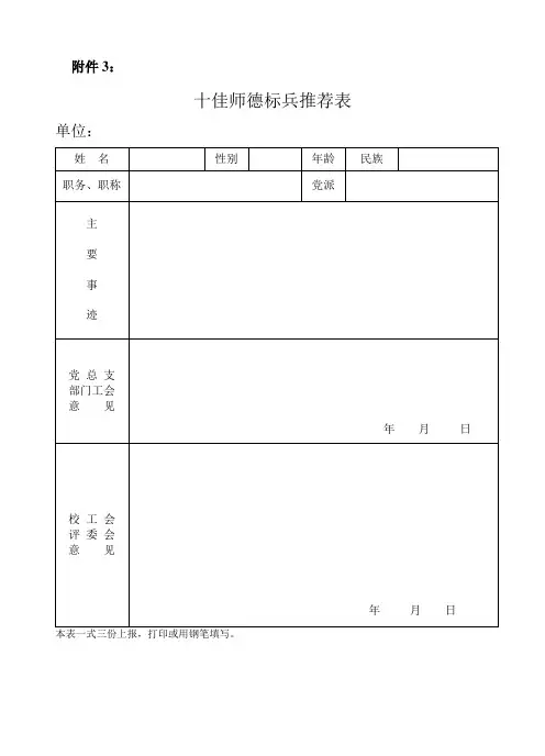 十佳师德标兵推荐表