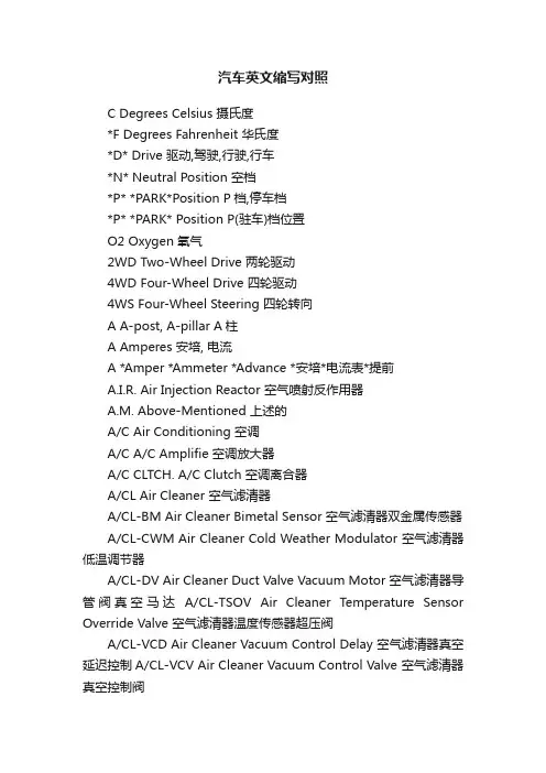 汽车英文缩写对照