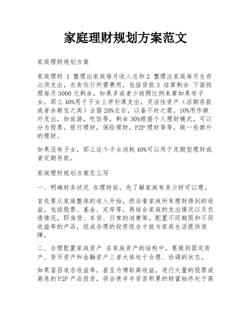 家庭理财规划方案范文