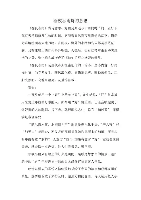 春夜喜雨诗句意思