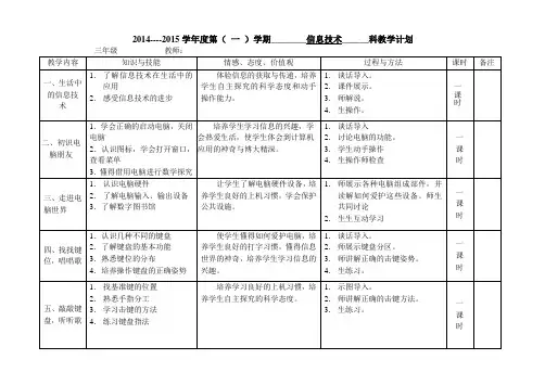 3年级上信息技术教学计划