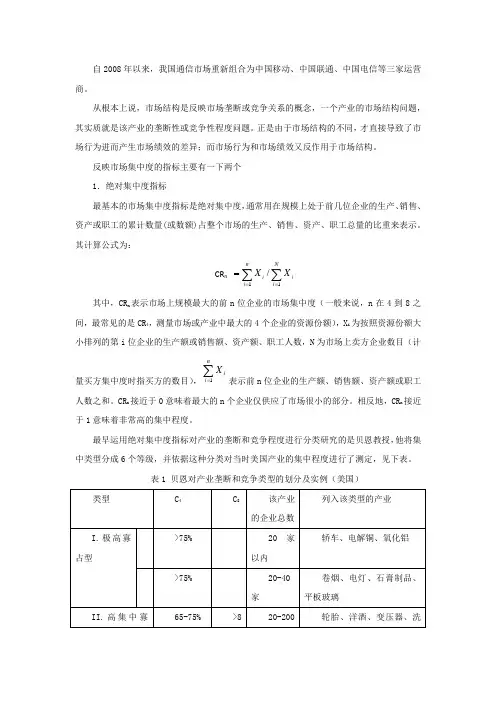 我国通信市场结构分析