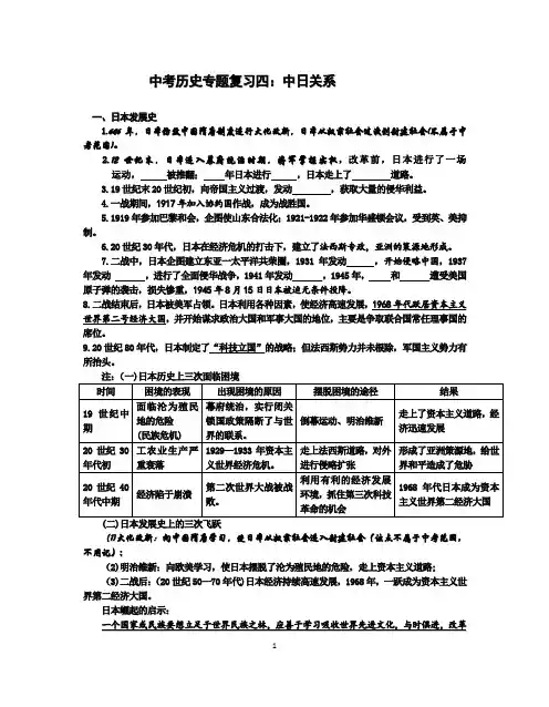 中考历史专题四：中日关系