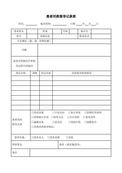 患者用药指导记录表【范本模板】