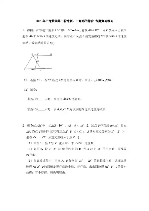 21年中考数学第三轮冲刺：三角形的综合 专题复习(含答案)