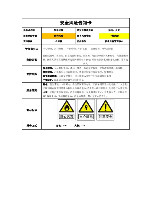 安全风险告知卡