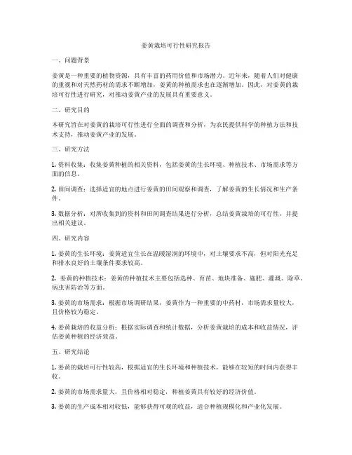 姜黄栽培可行性研究报告