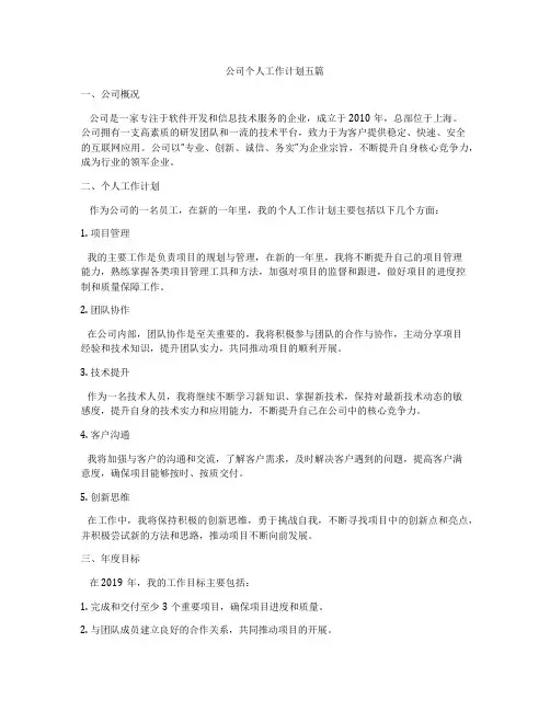 公司个人工作计划五篇