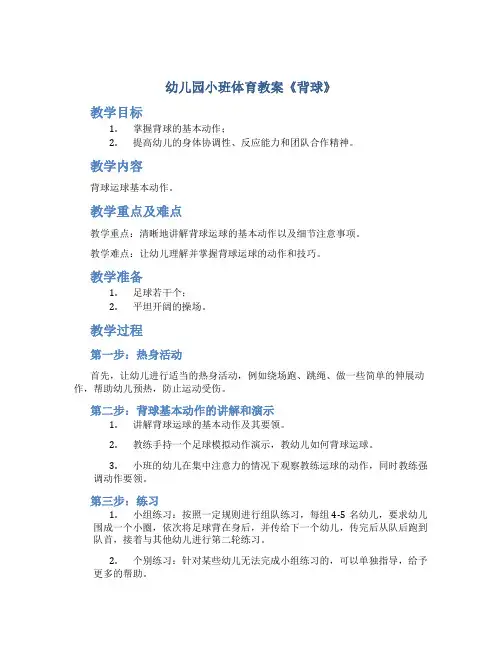 幼儿园小班体育教案《背球》