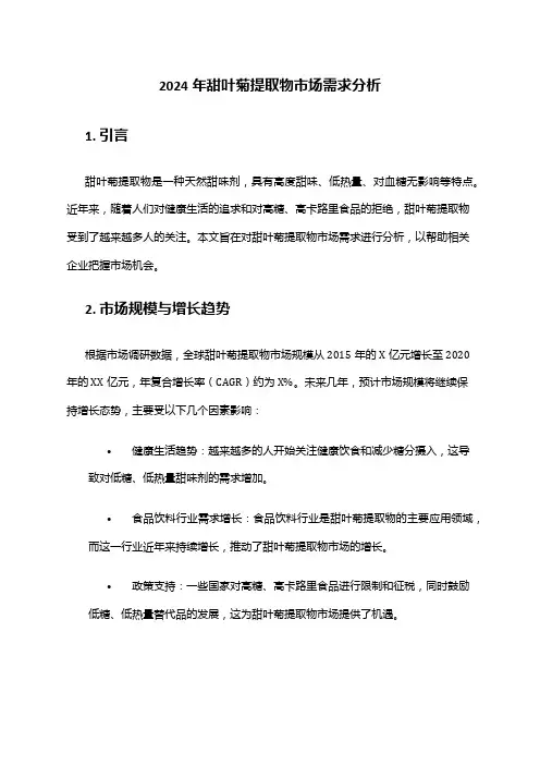 2024年甜叶菊提取物市场需求分析