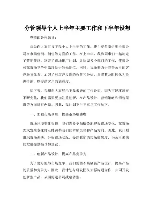 分管领导个人上半年主要工作和下半年设想