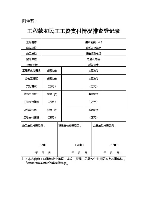 工程款和民工工资支付情况排查登记表
