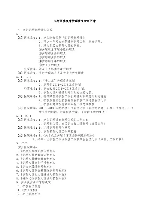 二甲医院复审护理需备材料目录