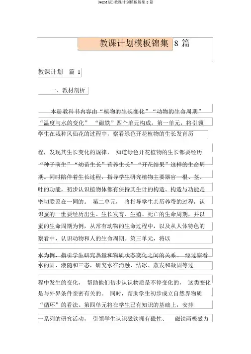 (word版)教学计划模板锦集8篇