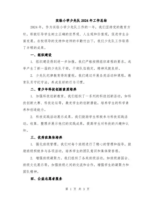 实验小学少先队2024年工作总结