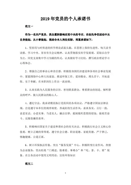 2019年党员的个人承诺书