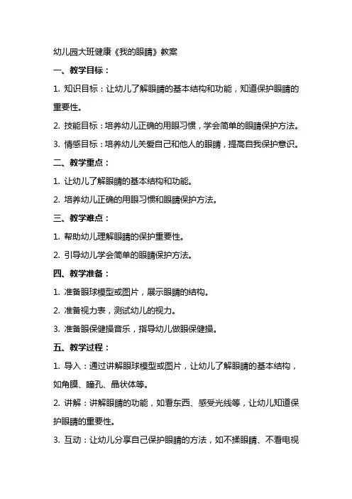 幼儿园大班健康《我的眼睛》教案