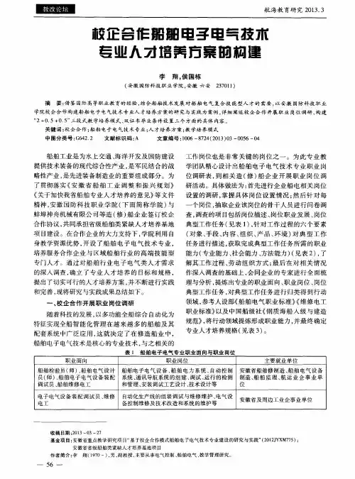 校企合作船舶电子电气技术专业人才培养方案的构建