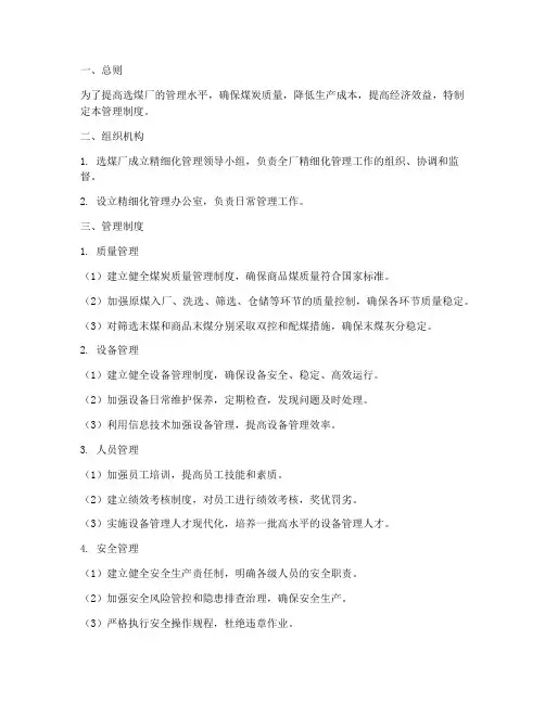 选煤厂精细管理制度范本
