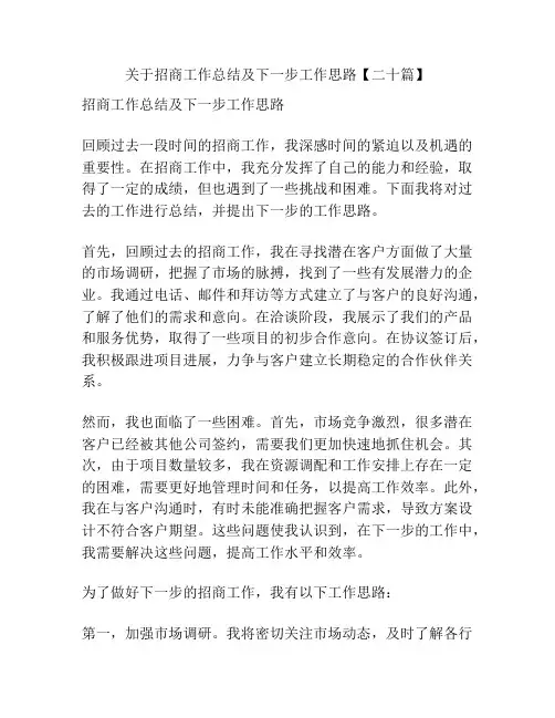 关于招商工作总结及下一步工作思路【二十篇】